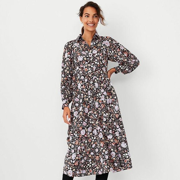 Ann Taylor Floral Collared Midi Shirtdress For Women New - Picture 2 of 12